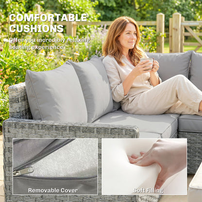 6 Seater Rattan Garden Furniture Set with 3 Sofas, 2 Footstools, Table, Patio Rattan Furniture Sofa Sets, Grey