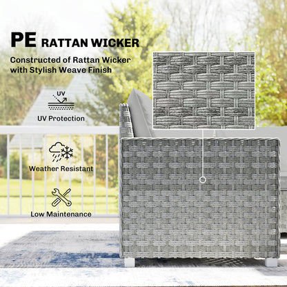 6 Seater Rattan Garden Furniture Set with 3 Sofas, 2 Footstools, Table, Patio Rattan Furniture Sofa Sets, Grey