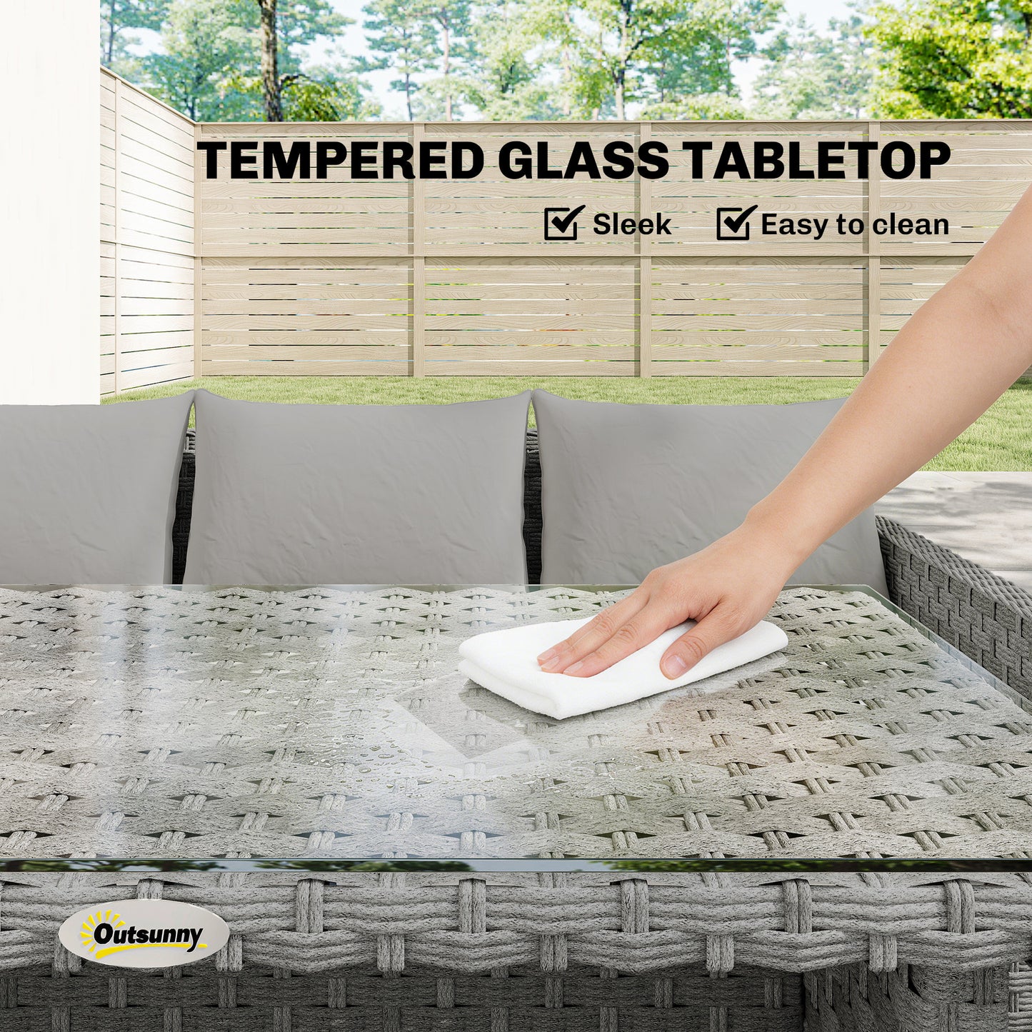 6 Seater Rattan Garden Furniture Set with 3 Sofas, 2 Footstools, Table, Patio Rattan Furniture Sofa Sets, Grey