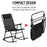 Garden Rocking Chair Folding Outdoor Adjustable Rocker Zero-Gravity Seat with Headrest Camping Fishing Patio Deck - Black