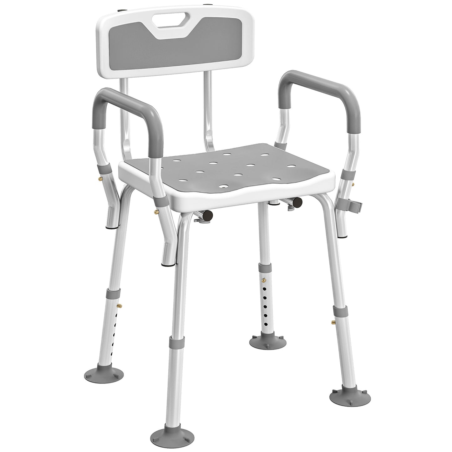 Padded Shower Stool with Arms and Back, 4 Suction Foot Pads, Grey