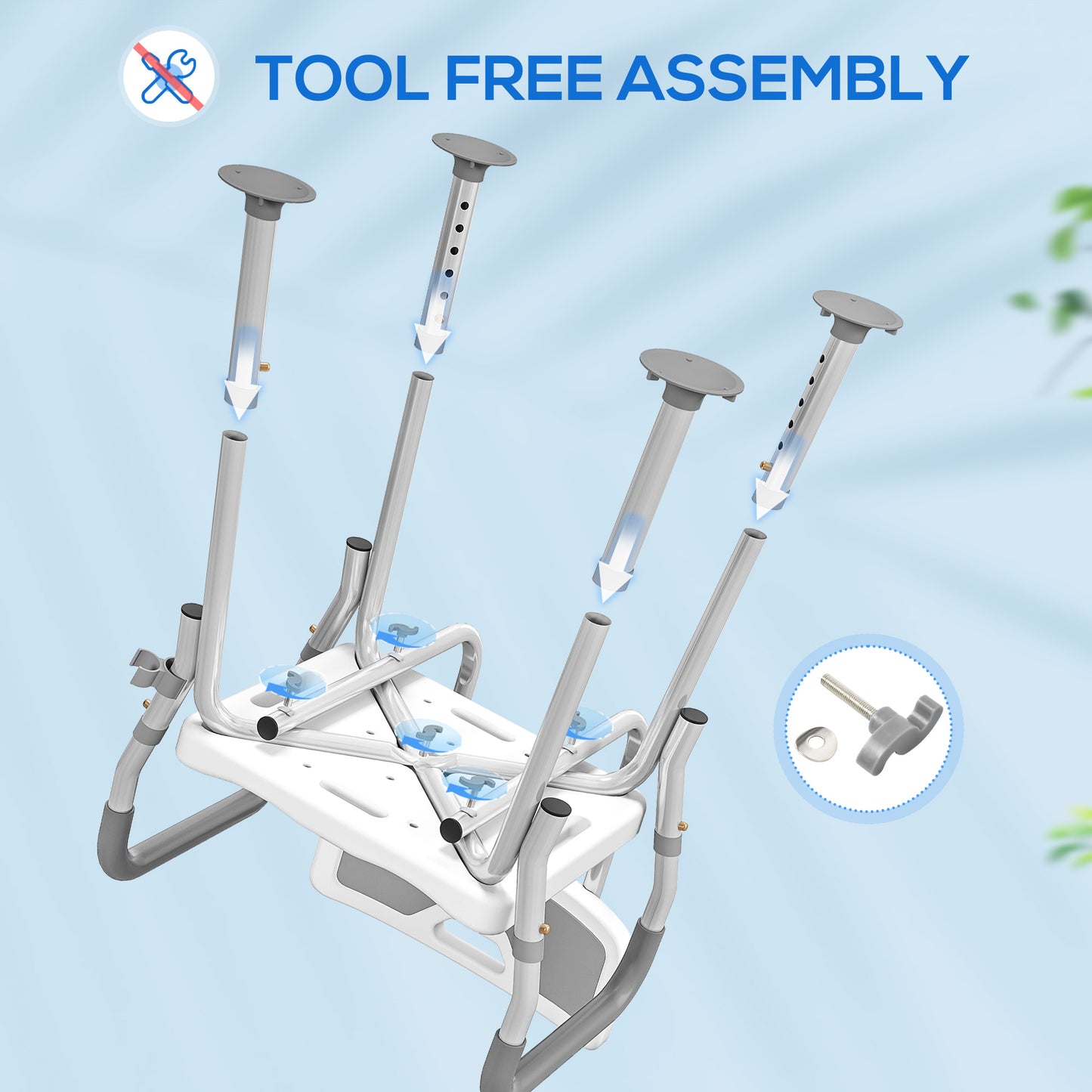 Padded Shower Stool with Arms and Back, 4 Suction Foot Pads, Grey