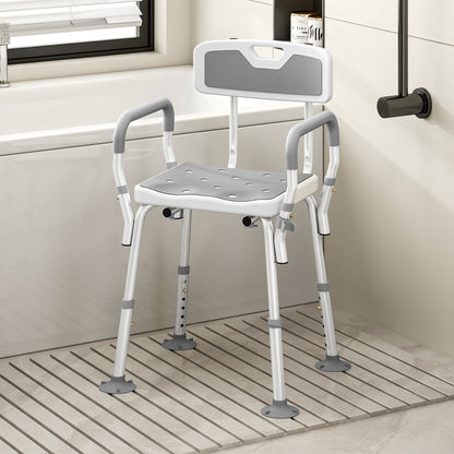 Padded Shower Stool with Arms and Back, 4 Suction Foot Pads, Grey