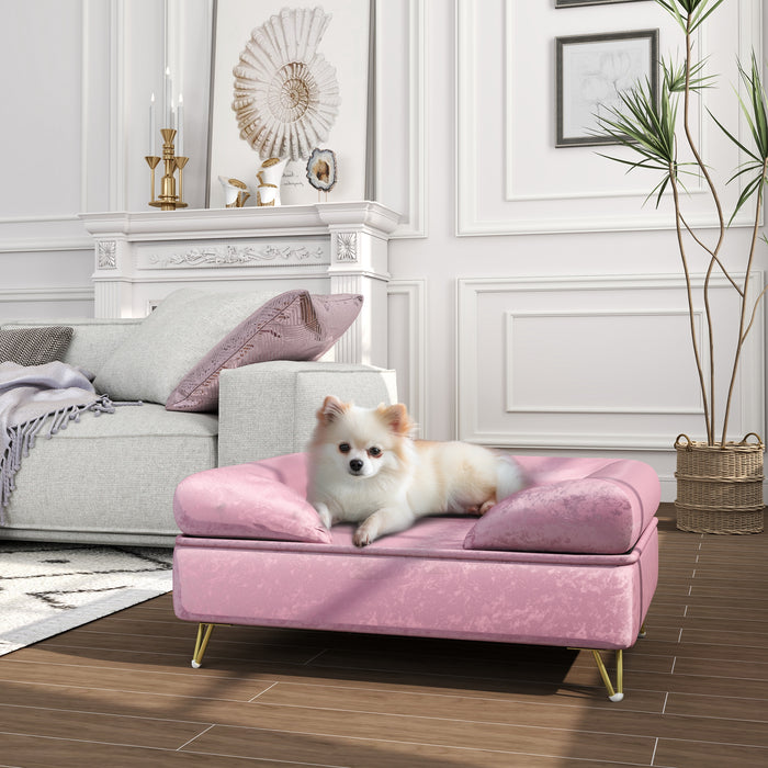 Dog Sofa Pet Couch w/ Removable Backrest Cushion Washable Cover - Pink