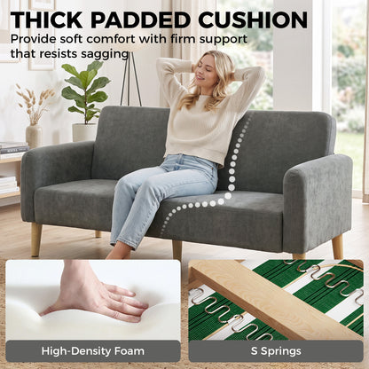 2 Seater Sofa, Velvet Small Couch with Plush Backrest, Grey