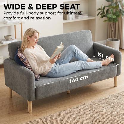 2 Seater Sofa, Velvet Small Couch with Plush Backrest, Grey