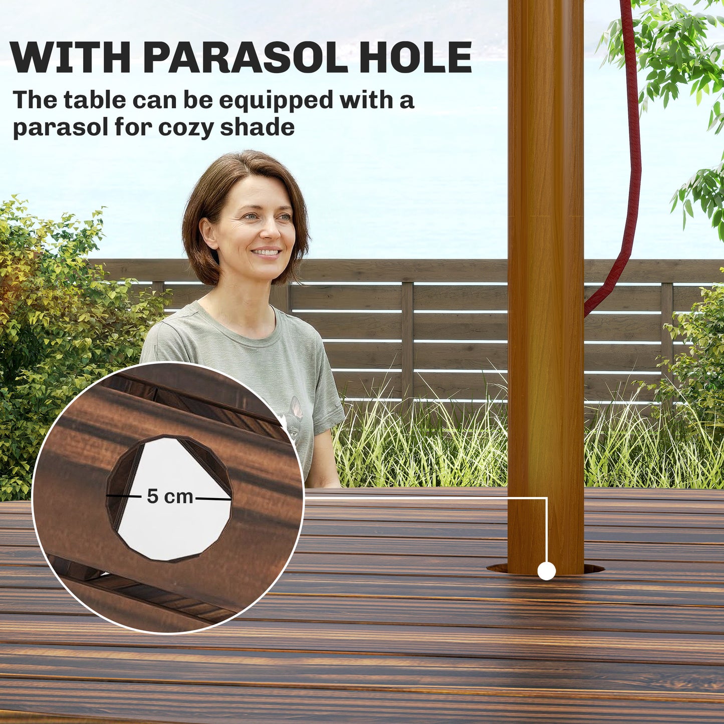 6 Person Fir Wood Table Bench Set Outdoor Garden Patio, Carbonized