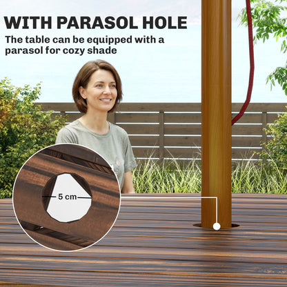 6 Person Fir Wood Table Bench Set Outdoor Garden Patio, Carbonized