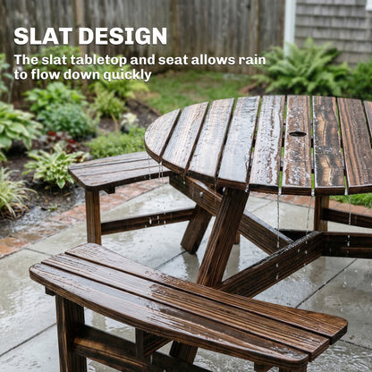 6 Person Fir Wood Table Bench Set Outdoor Garden Patio, Carbonized
