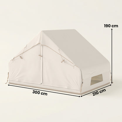 Inflatable Camping Tent with Air Pump, Easy Setup 2-4 Person Blow Up Glamping Tent, 3000mm Waterproof with Mesh Windows and Carry Bag, House Design for Family Weekend Camping, Beige