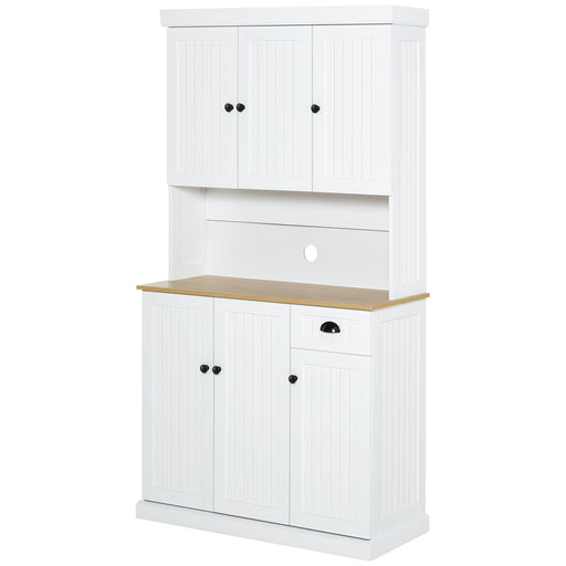 Modern Kitchen Cupboard, Kitchen Storage Cabinet with Microwave Oven Countertop, Drawer, White