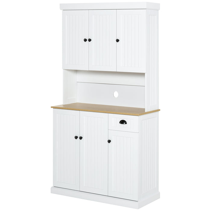 Modern Kitchen Cupboard, Kitchen Storage Cabinet with Microwave Oven Countertop, Drawer, White