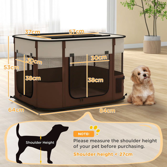 Portable Dog Pen for Puppies, Rabbits, Kittens, Guinea Pigs - Brown