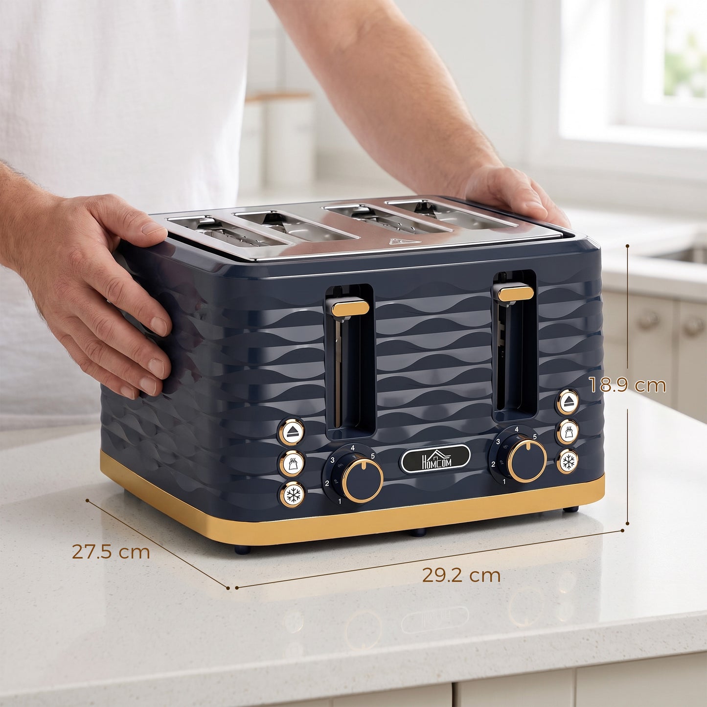 Toaster with 4 Slot, 7 Browning Levels, 1860W, Ripple, Dark Blue
