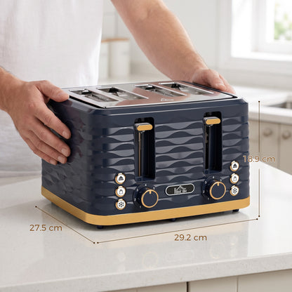 Toaster with 4 Slot, 7 Browning Levels, 1860W, Ripple, Dark Blue