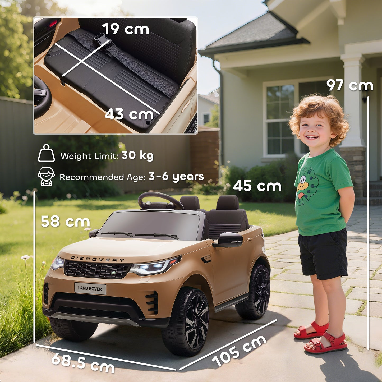 Land Rover Discovery Licensed 12V Kids Electric Car w/ Remote Khaki