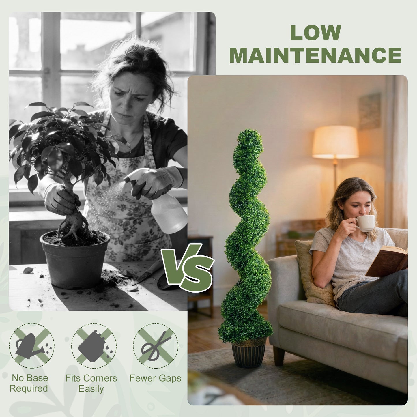 Set of 2 Potted Artificial Plants, Topiary Spiral Boxwood Trees