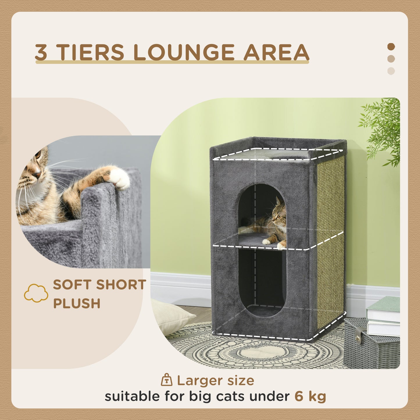 81cm Cat Scratching Barrel with Two Cat Houses for Indoor Cats - Grey