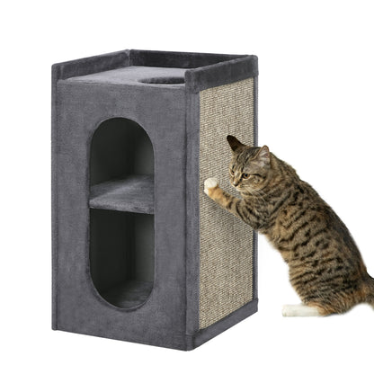 81cm Cat Scratching Barrel with Two Cat Houses for Indoor Cats - Grey