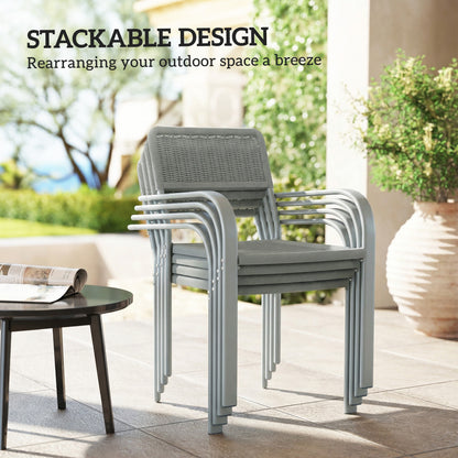Garden Chairs Set of 4, Stackable & Rattan Effect, Light Grey
