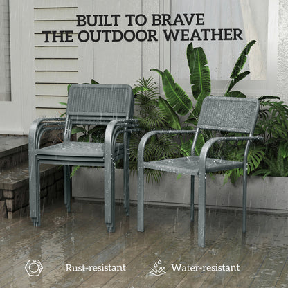 Garden Chairs Set of 4, Stackable & Rattan Effect, Light Grey