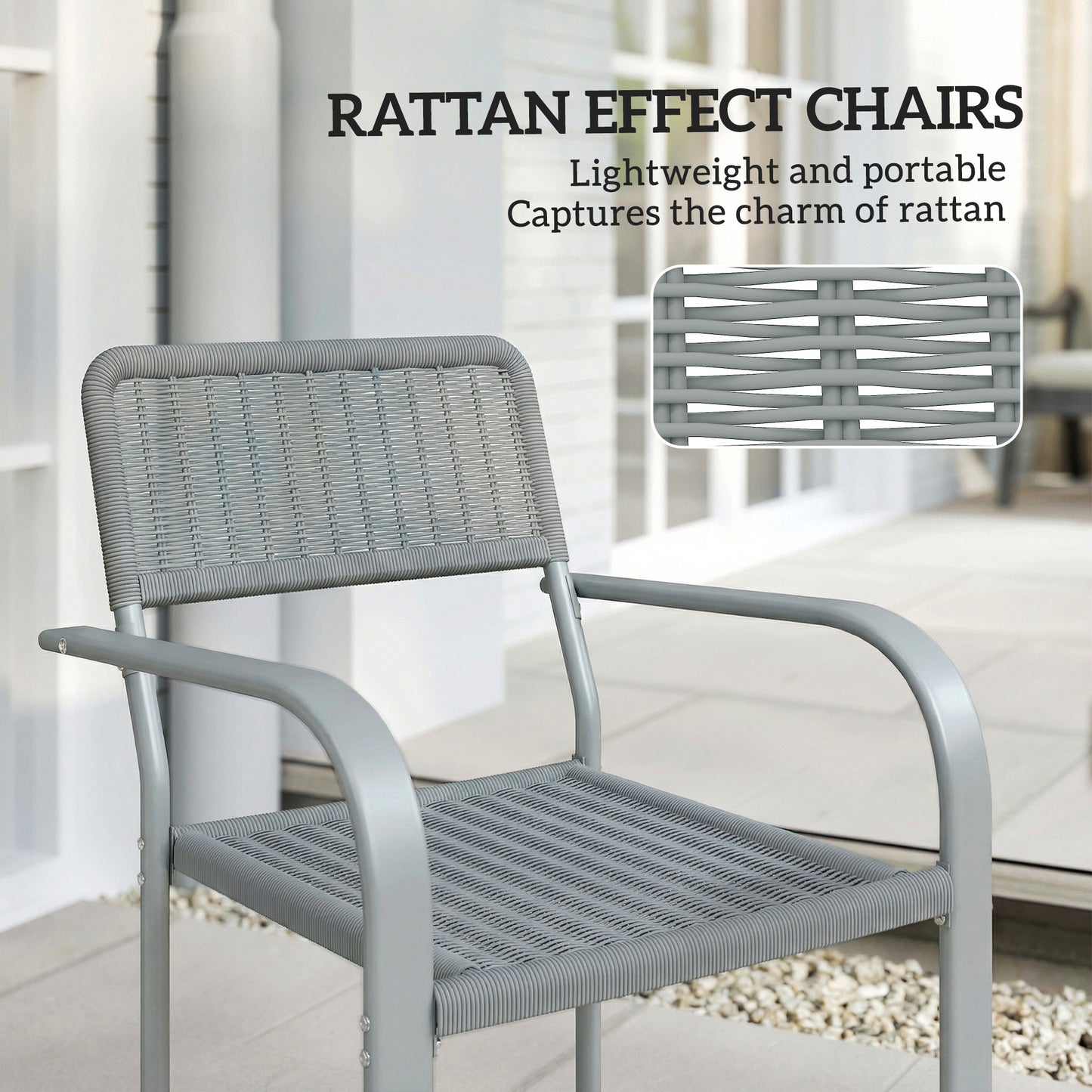 Garden Chairs Set of 4, Stackable & Rattan Effect, Light Grey