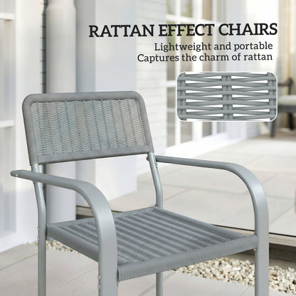 Garden Chairs Set of 4, Stackable & Rattan Effect, Light Grey