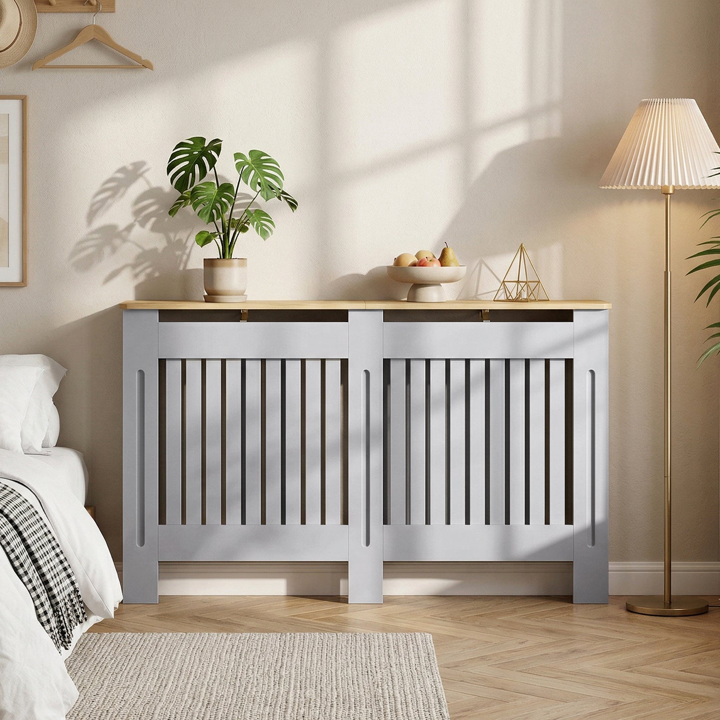 Radiator Cover Painted Slatted MDF Cabinet Lined Grill 152x19x81cm