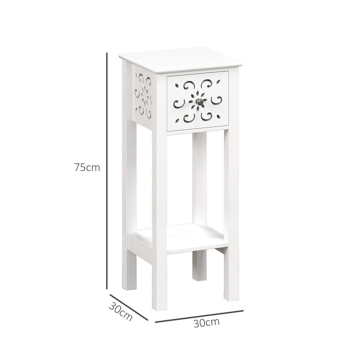 Bedside Table Set, End Table Set with Drawer and Storage Shelf, White