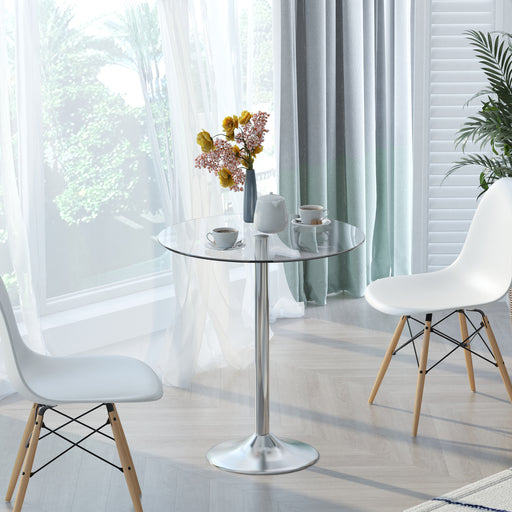 Round Dining Table, Modern Dining Room Table with Tempered Glass Top, Steel Base, Space Saving Small Bar Table