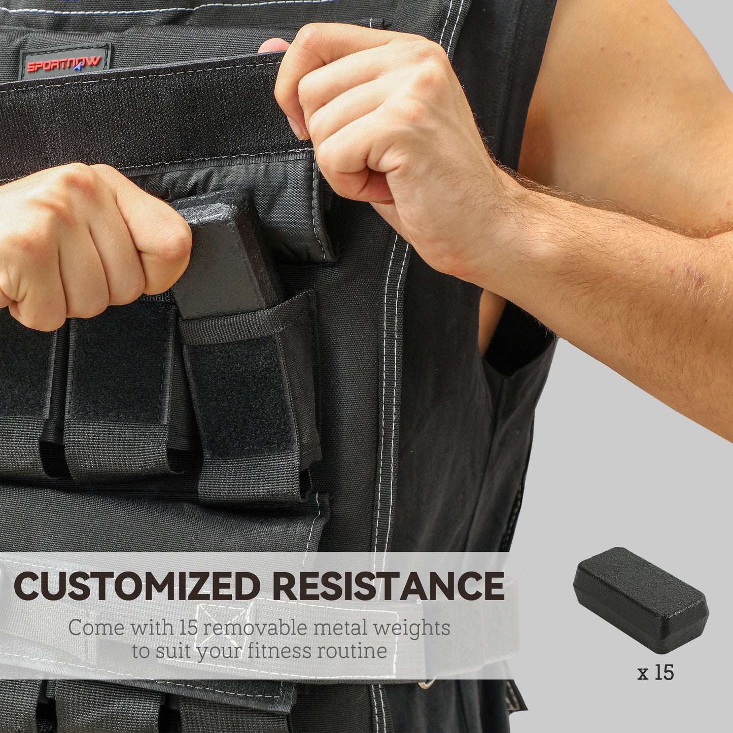 15KG Adjustable Weighted Vest with 15 Metal Weights, Running Weight Vest