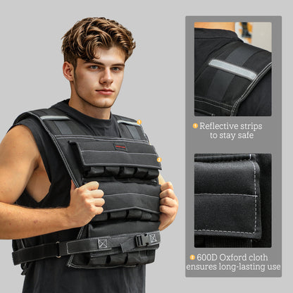 15KG Adjustable Weighted Vest with 15 Metal Weights, Running Weight Vest