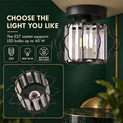 Set of 2 Crystal Ceiling Lights (E27 Bulbs Not Included) - Black