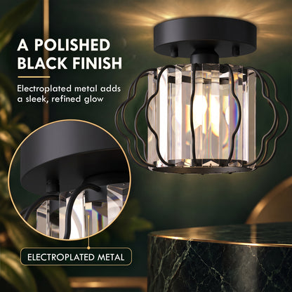 Set of 2 Crystal Ceiling Lights (E27 Bulbs Not Included) - Black
