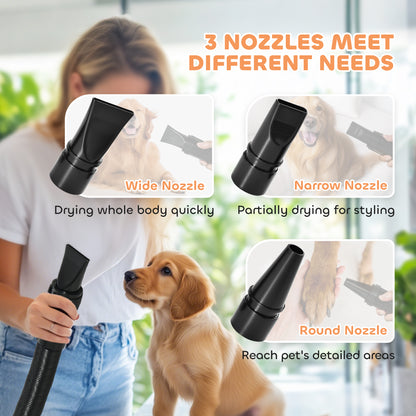 2200W Dog Hair Dryer with Adjustable Temperature & Velocity, Black