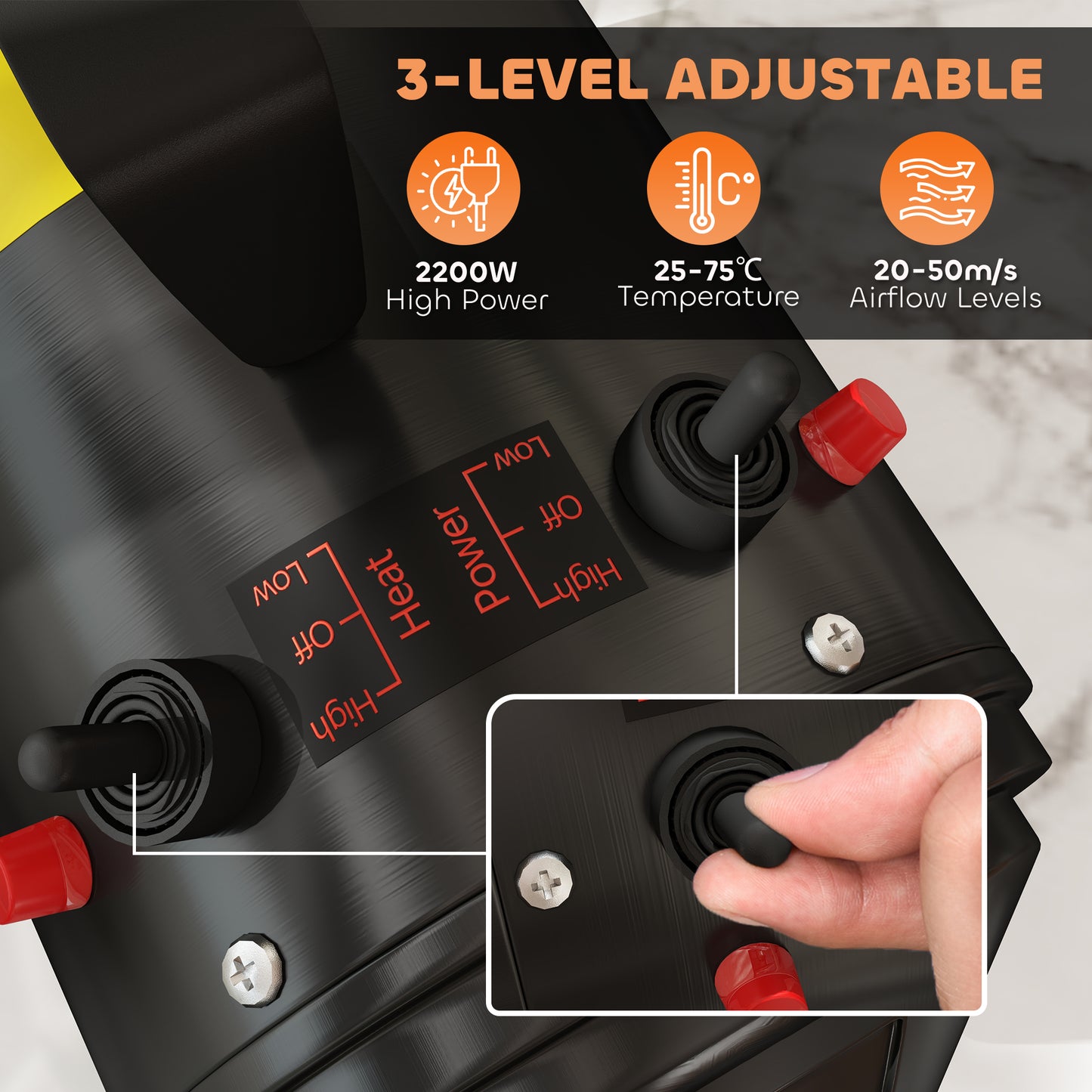 2200W Dog Hair Dryer with Adjustable Temperature & Velocity, Black