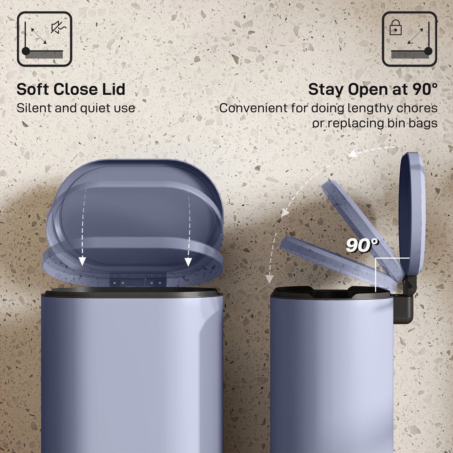 Slim Rectangular Pedal Bin with Soft-Close Lid, 30L Kitchen Bin, Grey