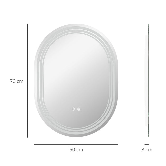 kleankin 700 x 500mm Bathroom Mirror with LED Lights Makeup Mirror with Anti-fog Touch, Switch, Vertical or Horizontal