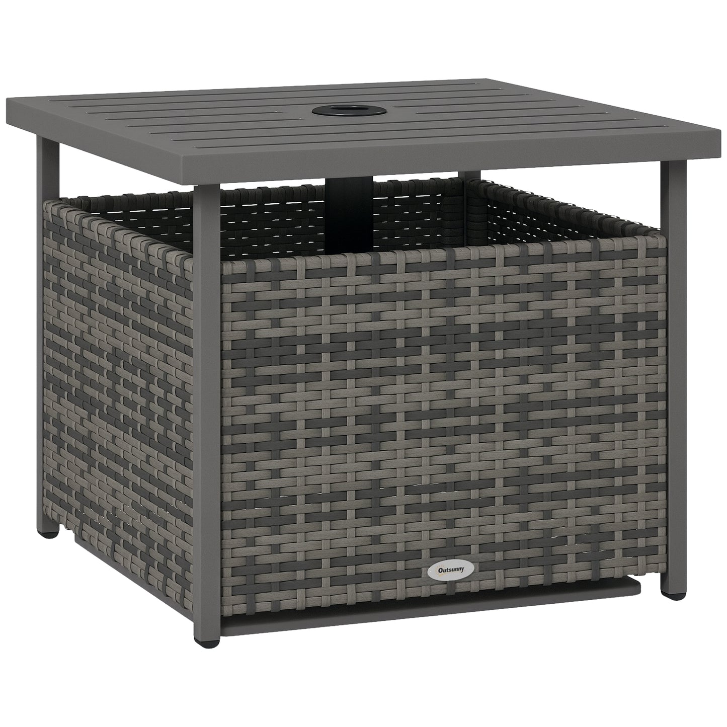 Outdoor Rattan Coffee Table w/ Umbrella Hole Fit for Garden