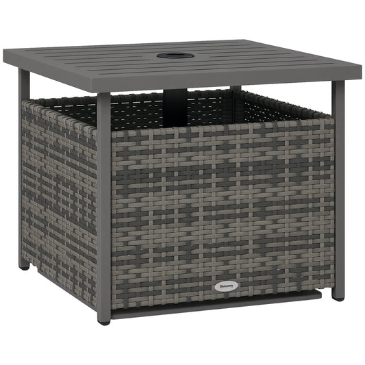 Outdoor Rattan Coffee Table w/ Umbrella Hole Fit for Garden