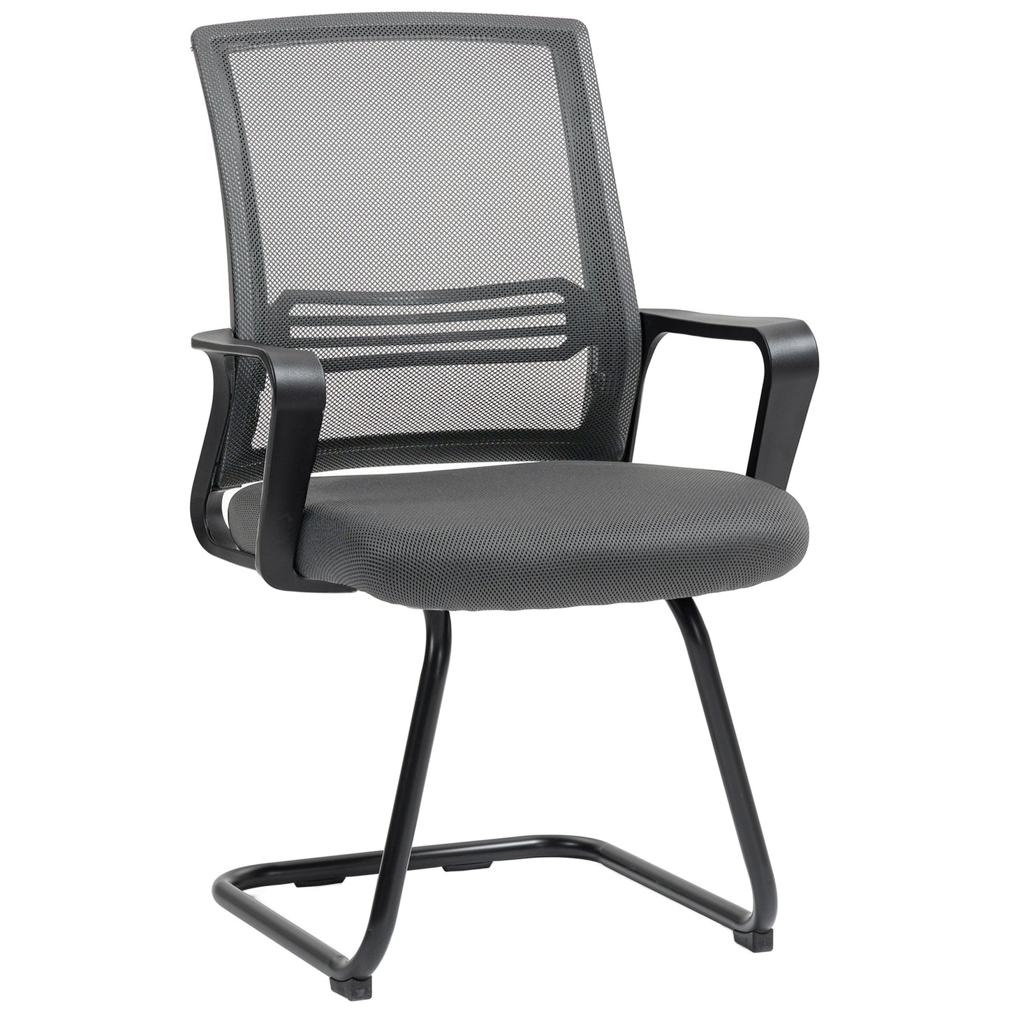 Padded Meeting Office Chair with Sled Base, No Wheels, Dark Grey