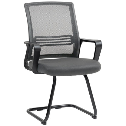 Padded Meeting Office Chair with Sled Base, No Wheels, Dark Grey