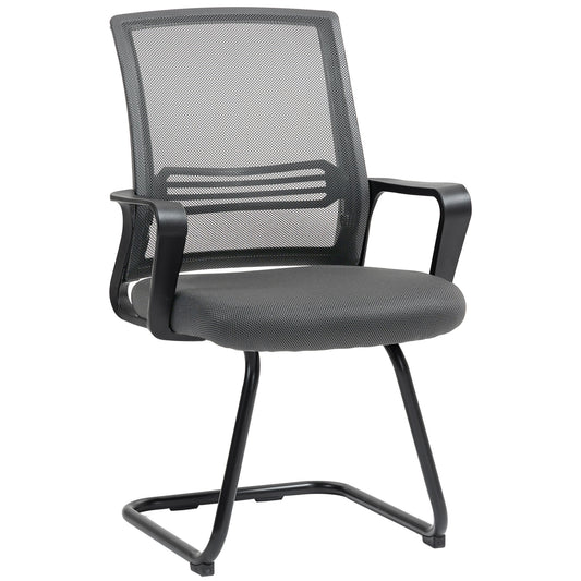 Padded Meeting Office Chair with Sled Base, No Wheels, Dark Grey