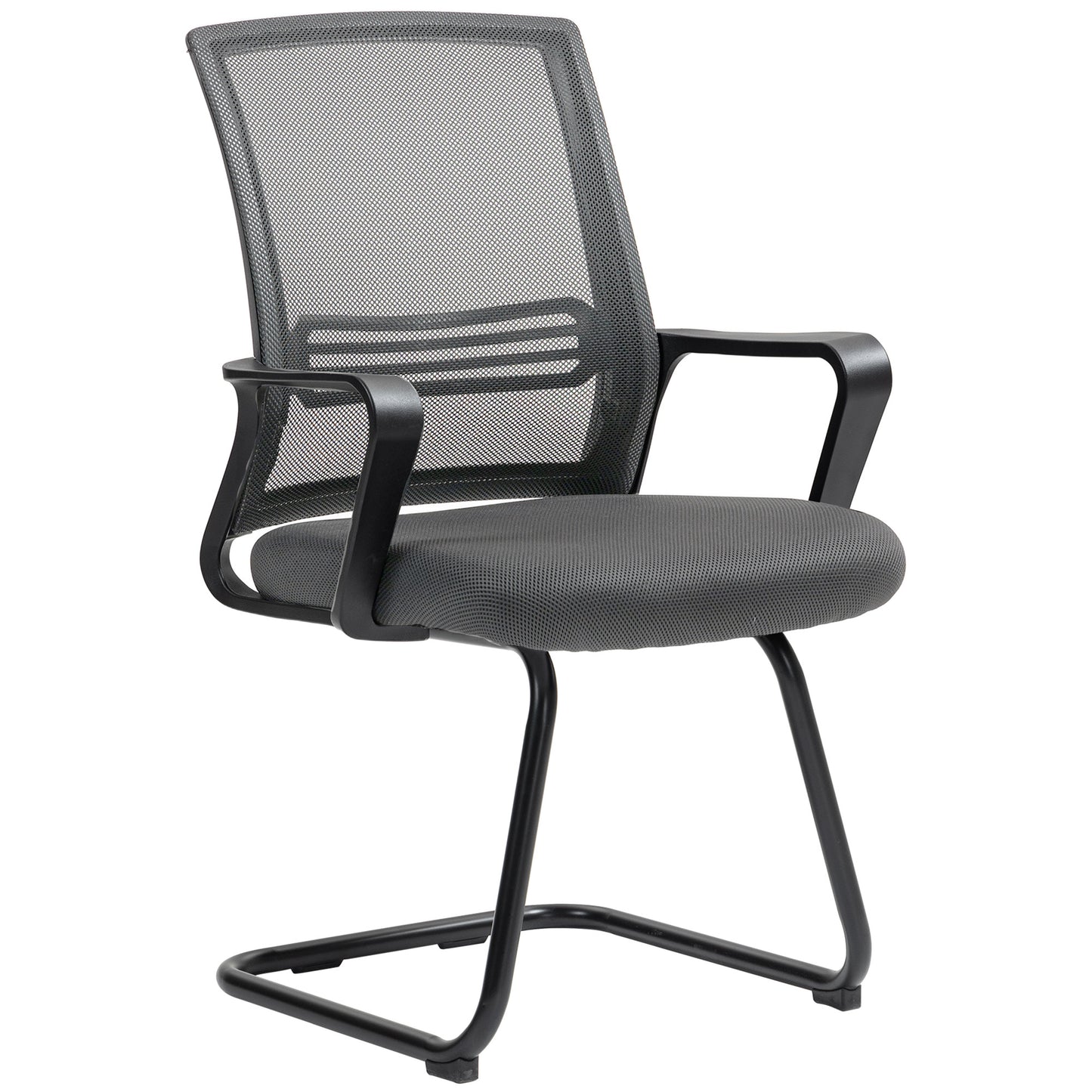 Padded Meeting Office Chair with Sled Base, No Wheels, Dark Grey