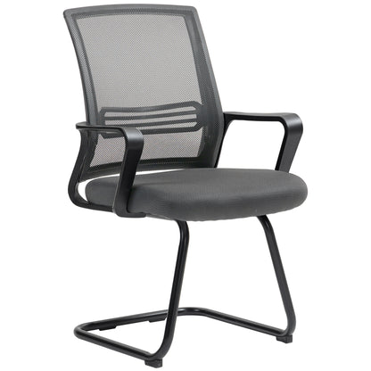 Padded Meeting Office Chair with Sled Base, No Wheels, Dark Grey