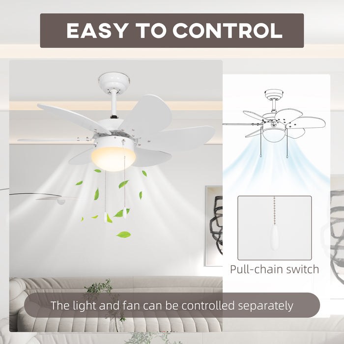 Ceiling Fan with LED Light, Flush Mount Ceiling Fan Lights with 6 Reversible Blades, Pull-chain Switch, White