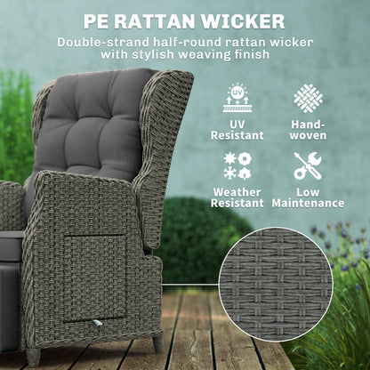 Rattan Garden Recliner Chair with Flip Table, Dark Grey
