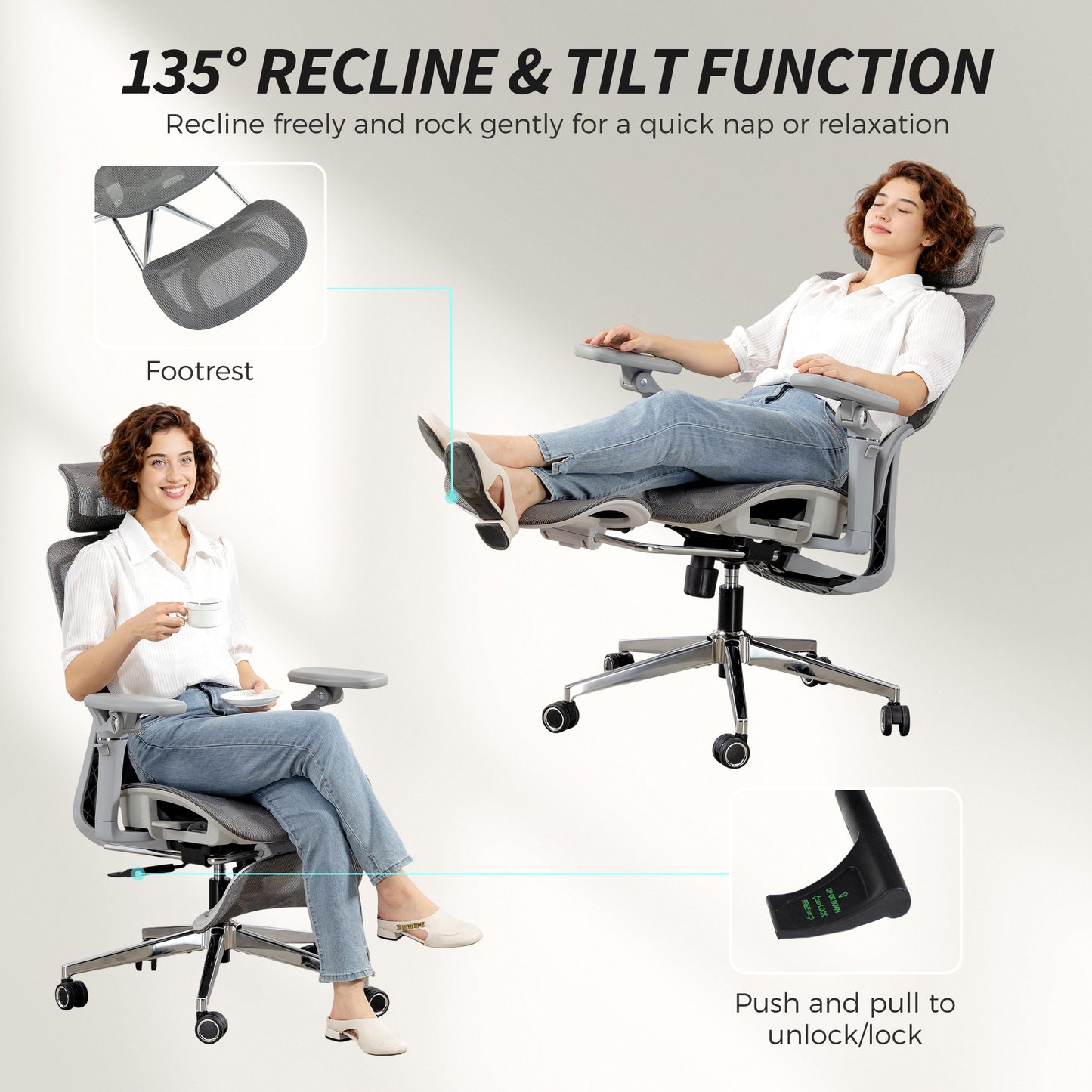 Ergonomic Office Chair, Mesh Desk Chair with Lumbar Support, Footrest