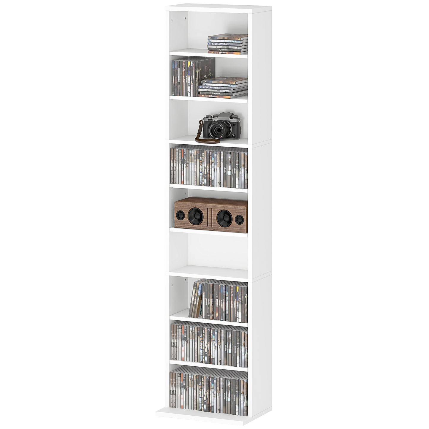 260 CD Storage Unit 120 DVD Storage Tower with 9 Compartments White