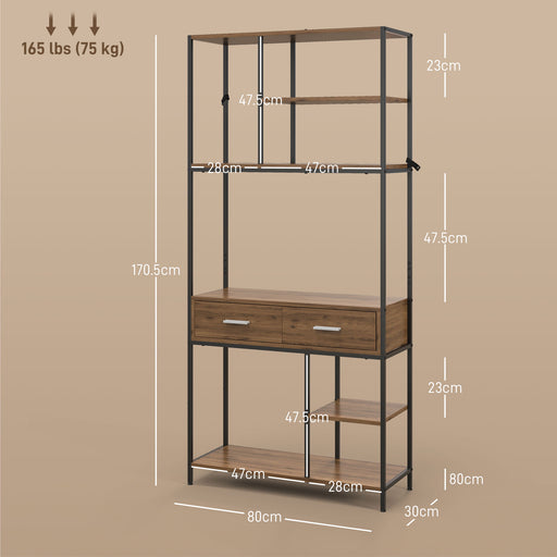 5 Tier Free Standing Book Shelf with 2 Drawers for Study, Living Room